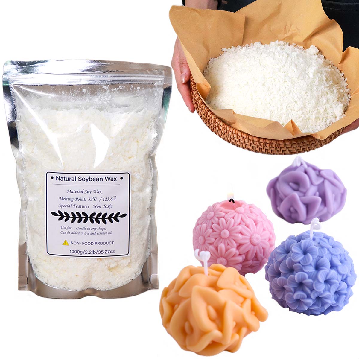 Candle Making Soy Wax - 100/250/500/1000g Naturalny Wosk Sojowy w Płatkach